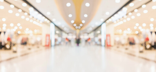 Abstract blur clothing boutique display interior of shopping mall background