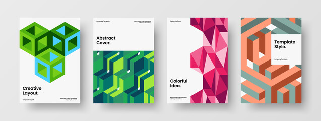 Multicolored geometric pattern corporate identity layout composition. Premium journal cover vector design concept collection.