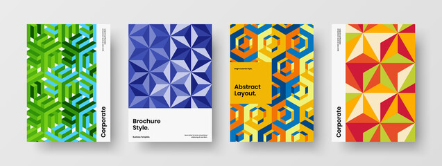 Premium booklet vector design template set. Creative mosaic pattern pamphlet layout bundle.