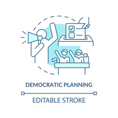 Democratic planning turquoise concept icon. Land-use planning abstract idea thin line illustration. Engaging community. Isolated outline drawing. Editable stroke. Arial, Myriad Pro-Bold fonts used