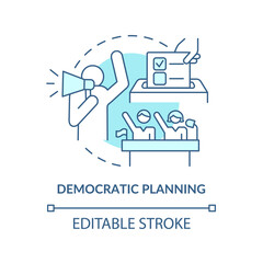 Naklejka premium Democratic planning turquoise concept icon. Land-use planning abstract idea thin line illustration. Engaging community. Isolated outline drawing. Editable stroke. Arial, Myriad Pro-Bold fonts used