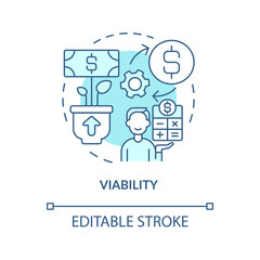 Fototapeta premium Viability turquoise concept icon. Sustainable land management abstract idea thin line illustration. Economic growth. Isolated outline drawing. Editable stroke. Arial, Myriad Pro-Bold fonts used