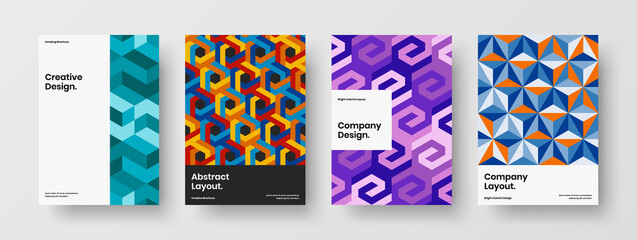 Premium magazine cover A4 vector design illustration set. Colorful geometric tiles placard concept collection.