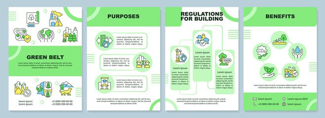Green belt green brochure template. Regulations for building. Leaflet design with linear icons. 4 vector layouts for presentation, annual reports. Arial-Black, Myriad Pro-Regular fonts used