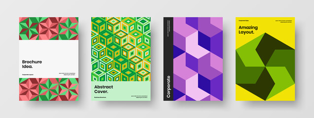 Unique journal cover vector design template composition. Minimalistic geometric hexagons flyer layout collection.