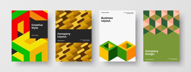 Abstract corporate cover A4 vector design illustration bundle. Bright geometric tiles company identity concept collection.