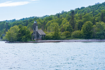 Fototapeta na wymiar Grand Island East Channel Lighthouse at Pictured Rocks National Lakeshore, Michigan, USA