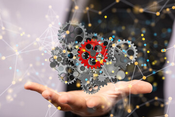 gear system data. Connecting lines and dots.Big data visualization