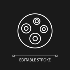 Acne white linear icon for dark theme. Dermatology problem. Skin irritation and pimples. Healing and treatment. Thin line illustration. Isolated symbol for night mode. Editable stroke. Arial font used