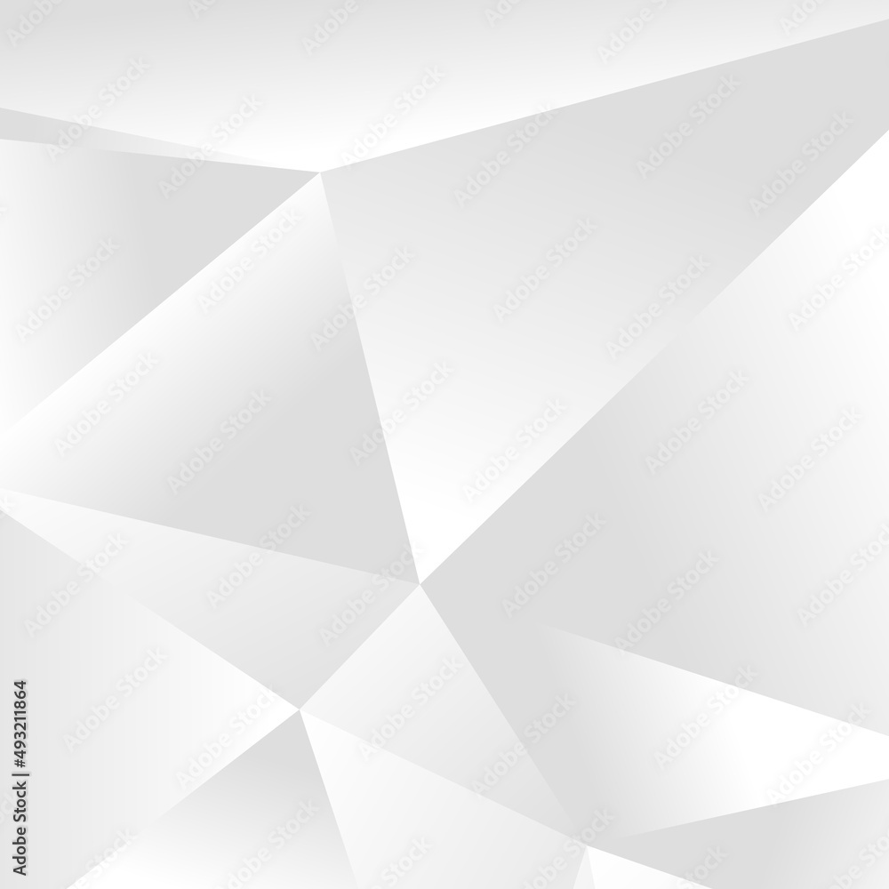 Poster Abstract white geometric background. Modern minimalist design. Vector illustration with triangles and lines. Monochrome light 3d futuristic design with polygonal diamond  shapes in white gradient.