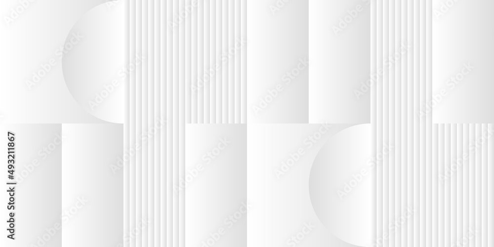 Poster Abstract white and gray gradient background. Modern minimalistic design. Vector illustration with simple shapes like circle, square, rectangle. Monochrome light 3d futuristic design