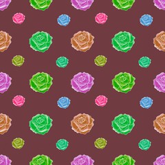Seamless pattern with roses colorful tropical rose flowers illustration background template for trendy folk style modern floral background