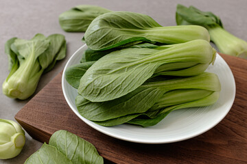 Green bok choy, a leafy vegetable with a soft texture