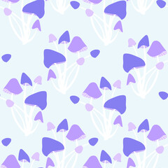 Fototapeta na wymiar Mushroom violet seamless pattern on blue stock vector illustration for web, for print