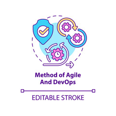 Method of Agile and DevOps concept icon. Innovation processes. Tech macro trends abstract idea thin line illustration. Isolated outline drawing. Editable stroke. Arial, Myriad Pro-Bold fonts used
