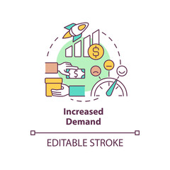 Increased demand concept icon. Business companies service. Macro economy trends abstract idea thin line illustration. Isolated outline drawing. Editable stroke. Arial, Myriad Pro-Bold fonts used