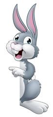 Easter Bunny Rabbit Cartoon Character Peeking Sign