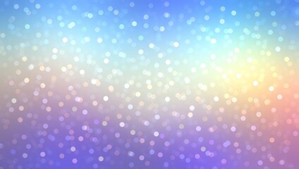 Bokeh sparkles flying on iridescent sky defocus background. Blue lilac yellow gradient. Holidays decorative abstract banner.