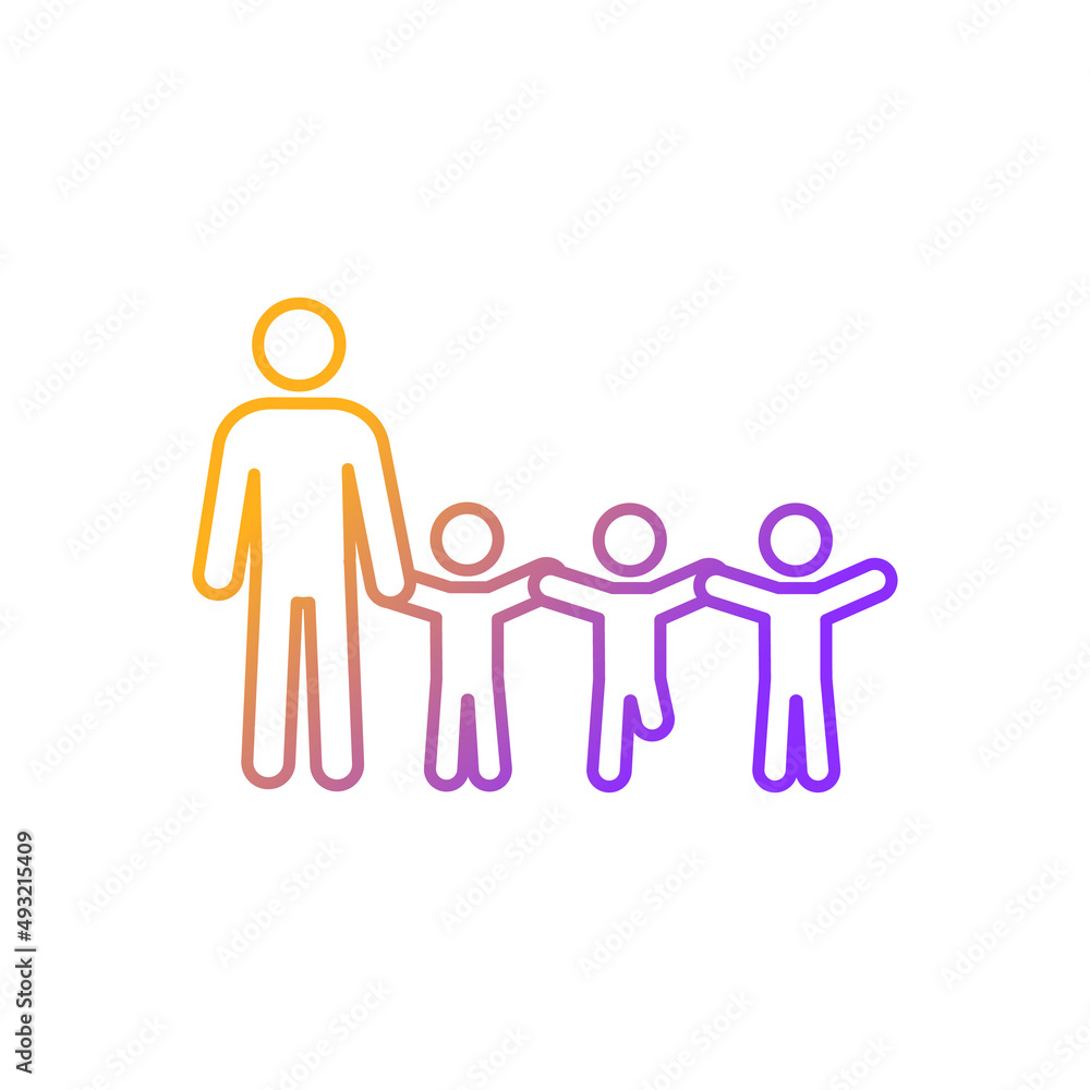 Poster inclusive education teacher gradient linear vector icon. teach kid with disability. common environme