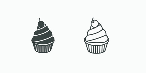 cupcake, muffin, sweet, cake, dessert icon vector set
