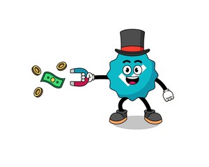 Character Illustration of verified sign catching money with a magnet