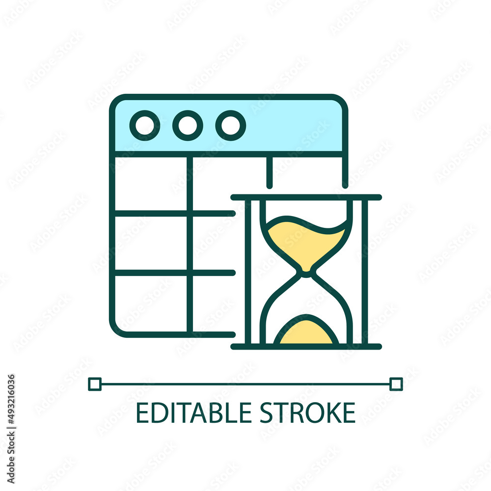 Poster precise schedule rgb color icon. planning and organizing. book appointment. hour glass. time and dat