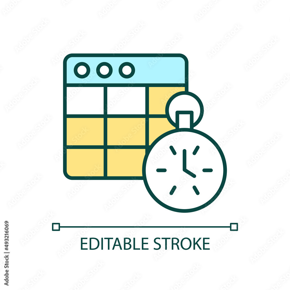Poster Countdown RGB color icon. Fast and quick. Planning and organizing. Stopwatch. Time and date. Isolated vector illustration. Simple filled line drawing. Editable stroke. Arial font used