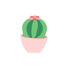 Flat icon cactus in a rose pot isolated on white background. Vector illustration.