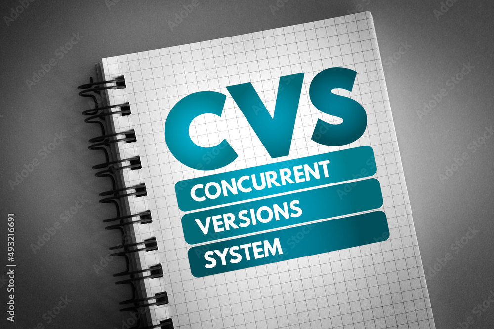 Poster cvs - concurrent versions system acronym on notepad, technology concept background