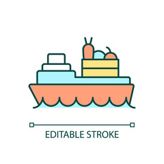 Food distribution RGB color icon. International products shipment. Marine delivery. Food security. Isolated vector illustration. Simple filled line drawing. Editable stroke. Arial font used