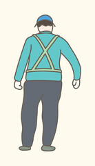 Cute standing workman with different gesture in art design flat vector illustration