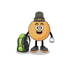 Illustration of biscuit round mascot as a hiker
