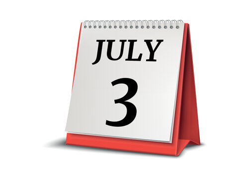 July 3. Calendar on white background. 3D illustration.