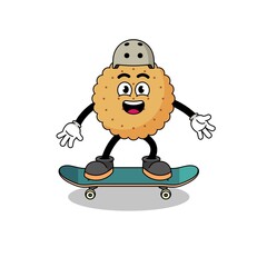 biscuit round mascot playing a skateboard