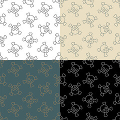 Fototapeta na wymiar set of seamless patterns with Skull with crossbones, symbol of danger and threat to life and health. Ornament for decoration and printing on fabric. Design element. Vector