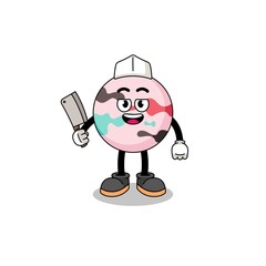 Mascot of bath bomb as a butcher