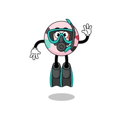 Character cartoon of bath bomb as a diver
