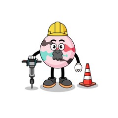 Character cartoon of bath bomb working on road construction
