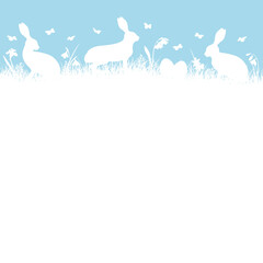 Umriss 3 Osterhasen Eier Wiese Blau Himmel