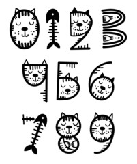 Cat stylized number set. Vector illustration.
