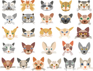 Obraz premium Cat face portrait clipart set. Cats of different breeds. Vector illustration.