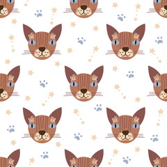 Seamless pattern design with cute cats. Vector illustration.