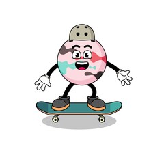 bath bomb mascot playing a skateboard