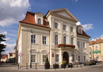 Fototapeta na wymiar Townhouse at Slavic square (Plac Slowianski) in Zagan. Poland
