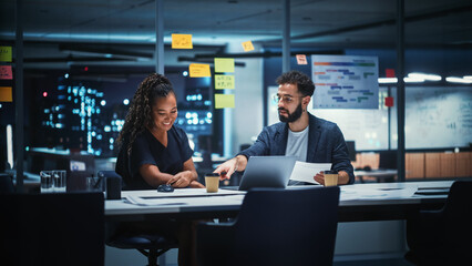Businesspeople in Modern Office: Business Meeting of Two Managers. Female CEO and Marketing...