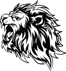 The Vector logo lion for tattoo or T-shirt print design or outwear.  Hunting style lions background. This hand drawing would be nice to make on the black fabric or canvas.