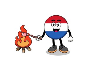 Illustration of netherlands flag burning a marshmallow