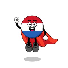 Fototapeta na wymiar netherlands flag cartoon with flying superhero
