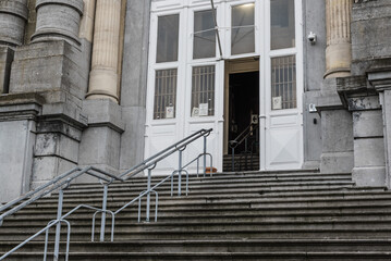 Tournai Doornik, Walloon Region - Belgium -  Neo classical facade and entrance  of the Saint Martin abbey