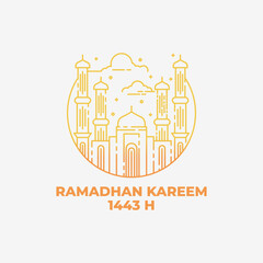 Fototapeta na wymiar Illustration of a Mosque in line art style. Ramadhan kareem background. Ramadhan Kareem design vector illustration